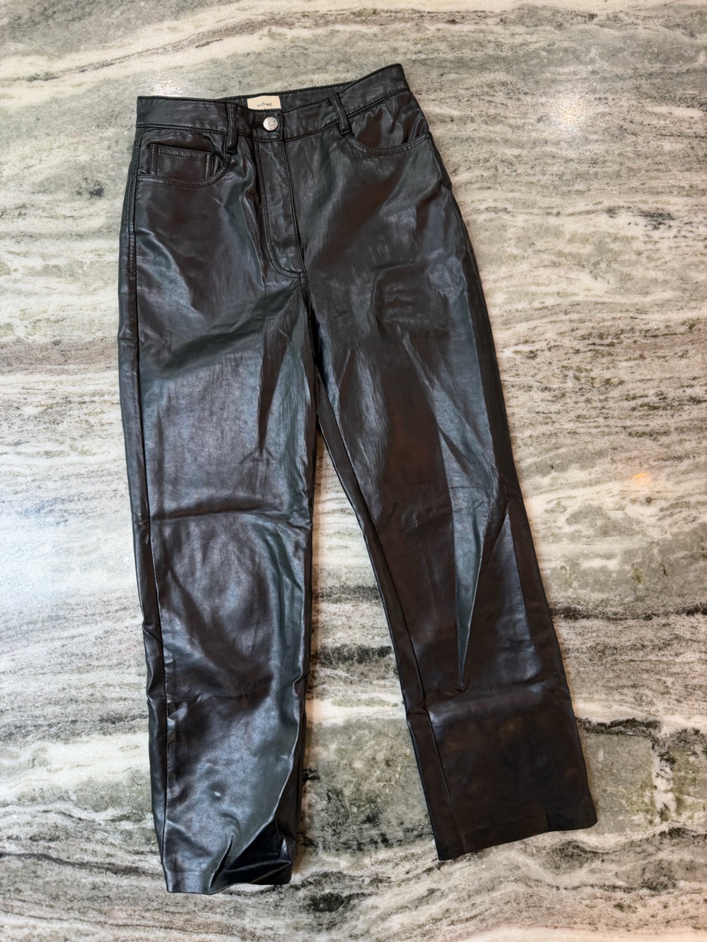 Aritzia Wilfred Black Faux Leather Straight Leg Pants